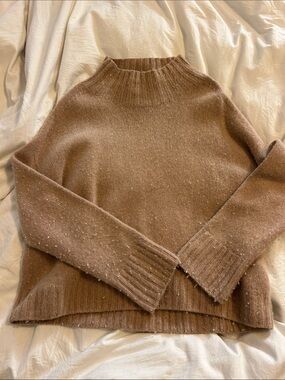 Classic mock neck Women's Sweater in tan